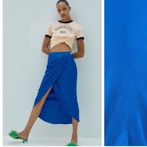 ZARA NWT Satin Effect Wrap Skirt, cobalt blue, medium